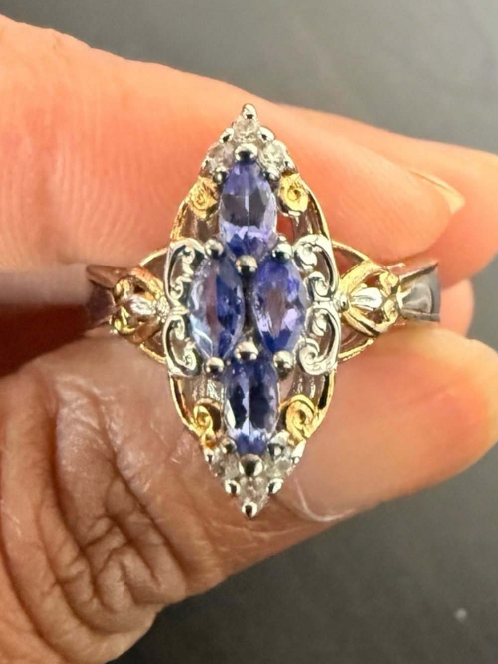 Genuine Tanzanite Blue Marquise cut Sterling Silver 925 ring
